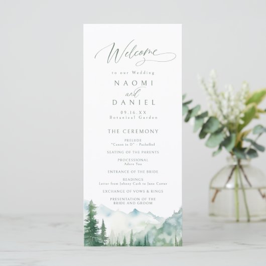 Sage Mountain Forest Rustic Wedding Programs メニュー (スタンド正面)