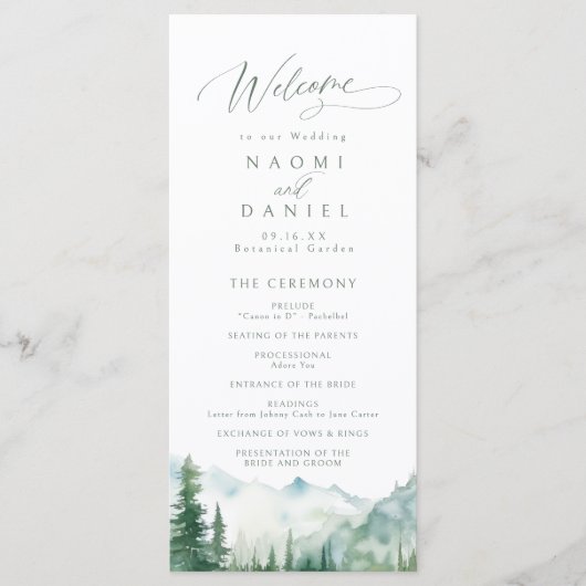 Sage Mountain Forest Rustic Wedding Programs メニュー (正面)