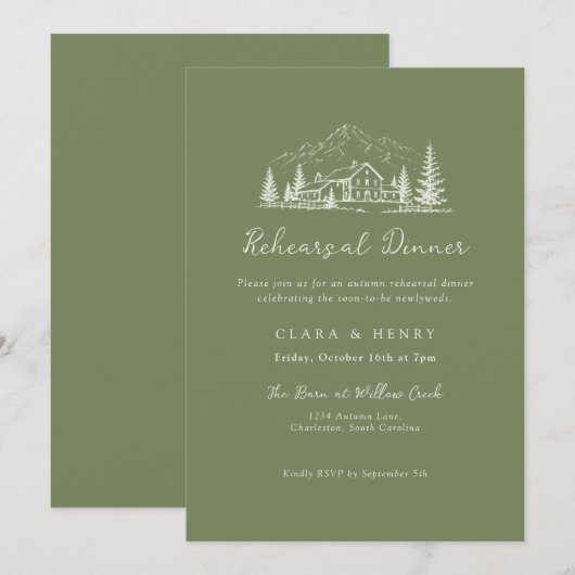 Sage Mountain Wedding Rehearsal Dinner Invitation 招待状 (正面/裏面)