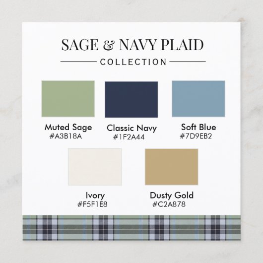 Sage & Navy Plaid Color Palette Card 招待状 (正面)