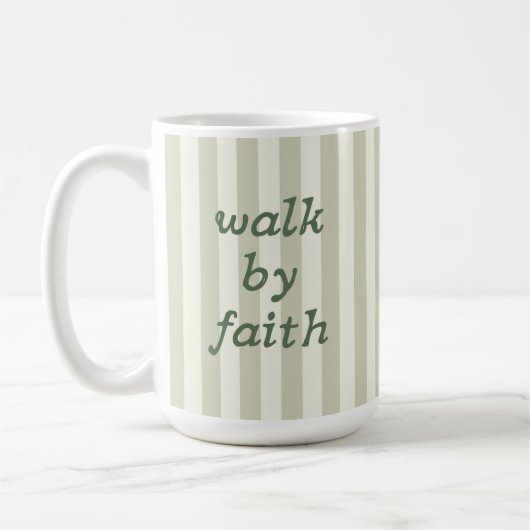 Sage Neutral Stripe Bible Verse Lettering Cozy コーヒーマグカップ (左)