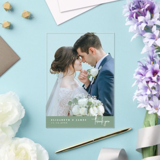 Sage No Background Photoの結婚サンキューカード アクリル招待状 (インサイチュ (ウェディング))