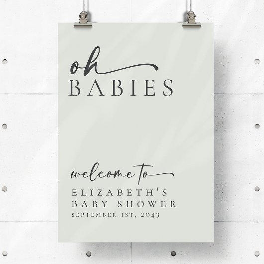 Sage Oh Babies Minimalist Baby Shower Welcome Sign ポスター