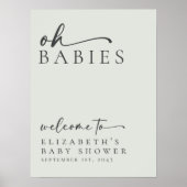 Sage Oh Babies Minimalist Baby Shower Welcome Sign ポスター (正面)