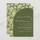Sage Olive Green Botanical Arch Script Wedding 招待状 (正面/裏面)