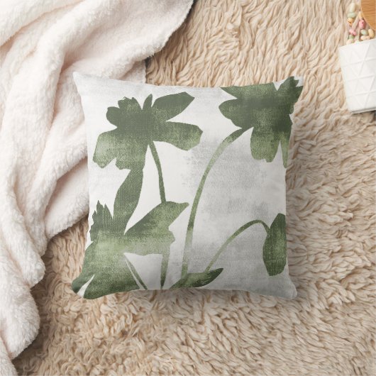 Sage Olive Green Botanical Daffodil Flowers クッション (ブランケット)