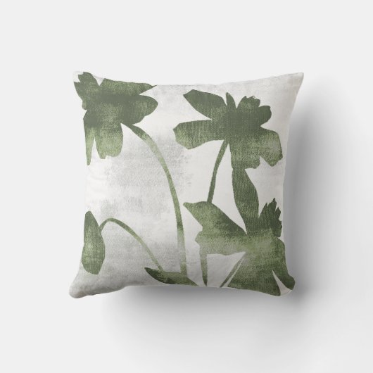 Sage Olive Green Botanical Daffodil Flowers クッション (裏面)