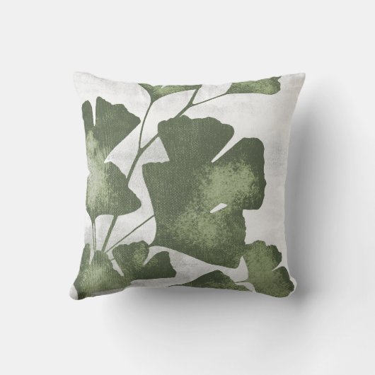 Sage Olive Green Botanical Ginkgo Biloba Leaves クッション (裏面)