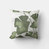Sage Olive Green Botanical Ginkgo Biloba Leaves クッション (正面)