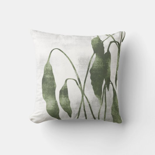 Sage Olive Green Botanical Greenery Leaves クッション (正面)