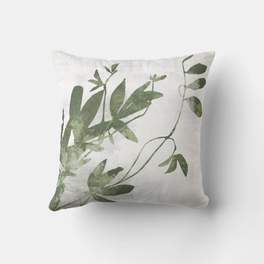 Sage Olive Green Botanical Herb Leaves クッション (裏面)