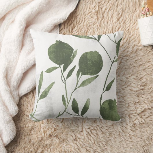 Sage Olive Green Botanical Pomegranate Minimalist クッション (ブランケット)