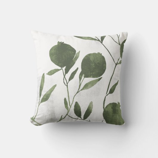 Sage Olive Green Botanical Pomegranate Minimalist クッション (正面)