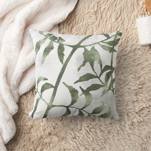 Sage Olive Green Botanical Stems and Leaves クッション (ブランケット)