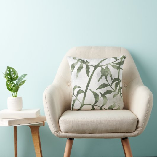 Sage Olive Green Botanical Stems and Leaves クッション (椅子)