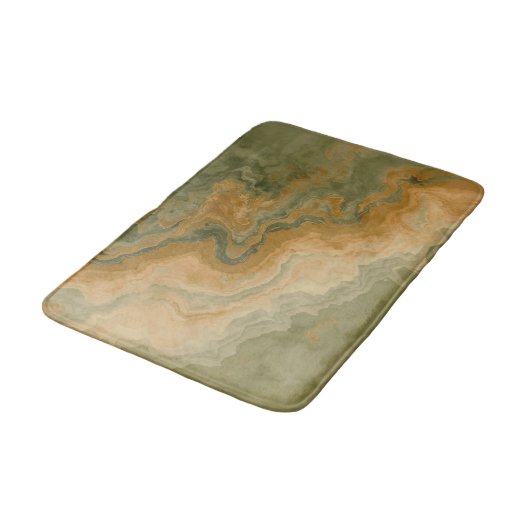 Sage Olive Green Mustard Yellow Print バスマット (アングル)