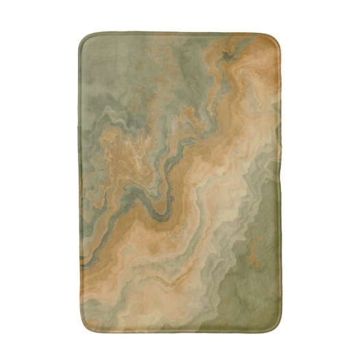 Sage Olive Green Mustard Yellow Print バスマット (正面縦)