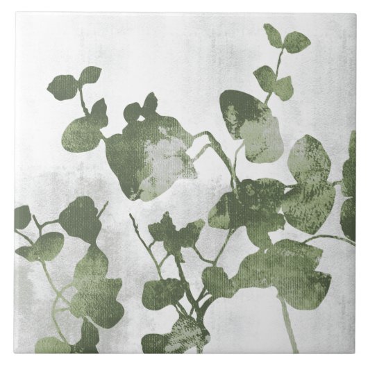 Sage Olive Green Painterly Botanical Art 01 タイル (正面)
