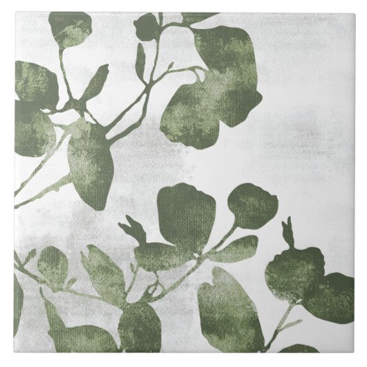 Sage Olive Green Painterly Botanical Art 02 タイル (正面)