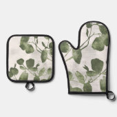 Sage Olive Green Painterly Botanical Art 02 鍋つかみ&鍋敷きセット (正面)