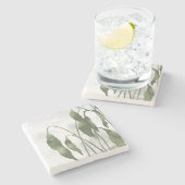 Sage Olive Green Painterly Botanical Art 03 ストーンコースター (横)