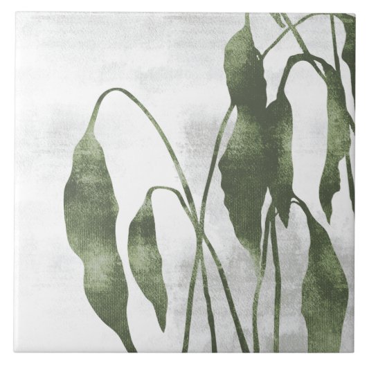Sage Olive Green Painterly Botanical Art 03 タイル (正面)