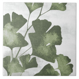 Sage Olive Green Painterly Botanical Art 04 タイル