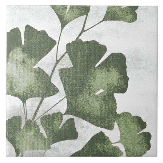 Sage Olive Green Painterly Botanical Art 04 タイル (正面)