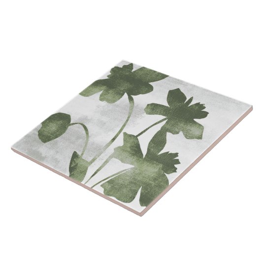 Sage Olive Green Painterly Botanical Art 07 タイル (側面)