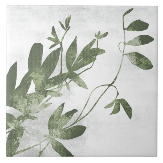 Sage Olive Green Painterly Botanical Art 09 タイル (正面)