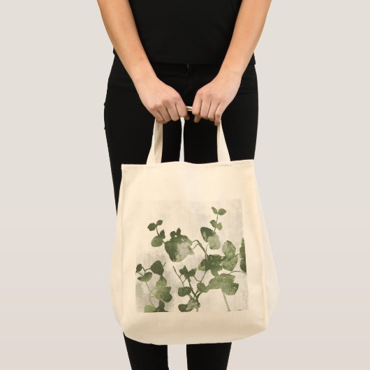 Sage Olive Green Painterly Botanical Minimalist トートバッグ (正面(商品))