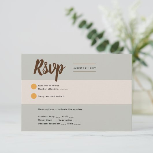 Sage Olive RSVPに一致する素朴秋招待状 出欠カード (スタンド正面)