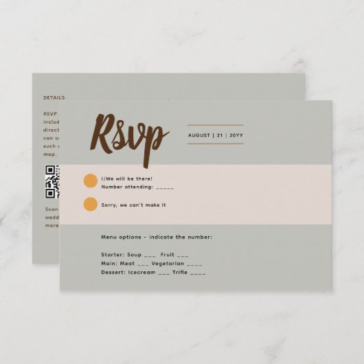 Sage Olive RSVPに一致する素朴秋招待状 出欠カード (正面/裏面)