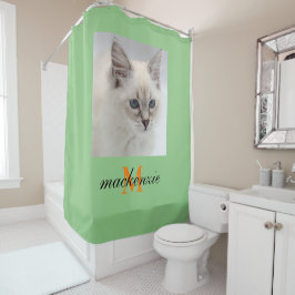 Sage Orangeエレガント Monogramスクリプトカスタム写真 シャワーカーテン