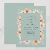 Sage Orange Blossom Wreath Wedding 招待状 (正面/裏面)