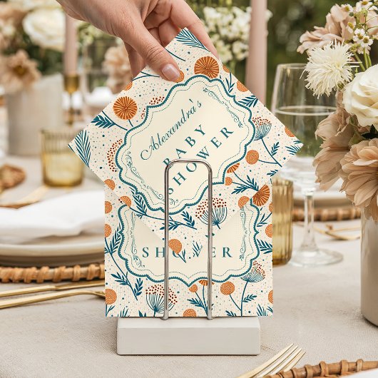 Sage Orange Botanical Baby Shower スタンダードカクテルナプキン