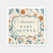 Sage Orange Botanical Baby Shower スタンダードカクテルナプキン (正面)