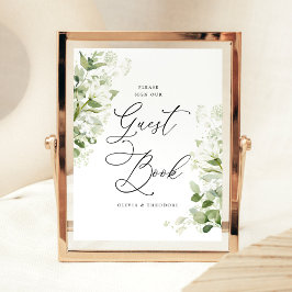 Sage Organic Greenery Guest Book Wedding Table 台座サイン