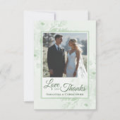 Sage Peonies Love & Thanks Photo & Note Wedding サンキューカード (正面)