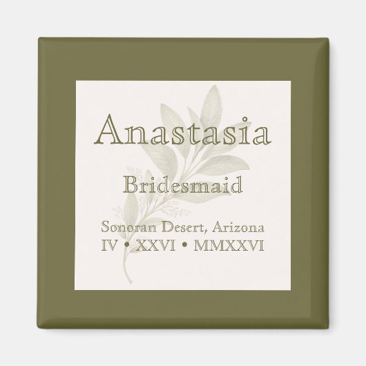 Sage Personalized Bridesmaid Name Magnet マグネット (正面)