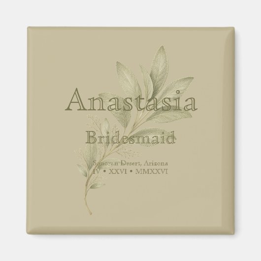 Sage Personalized Bridesmaid Shot Glass マグネット (正面)
