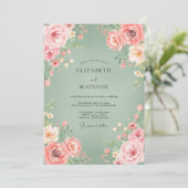 Sage Pink Bloom Flourish Wedding 招待状 (スタンド正面)