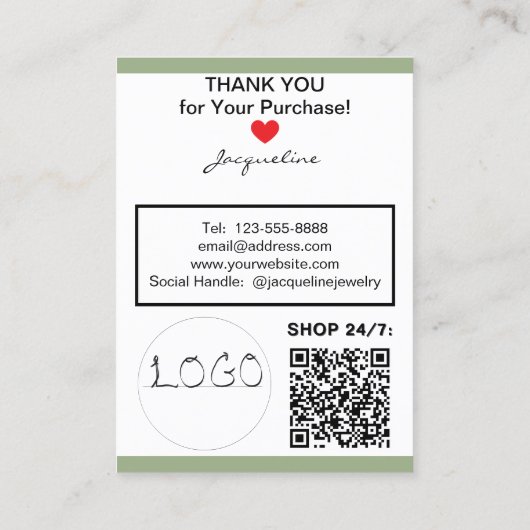 Sage Pink Necklace Earrings Logo Website QR Code 名刺 (裏面)