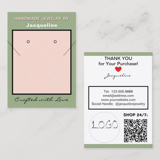 Sage Pink Necklace Earrings Logo Website QR Code 名刺 (正面/裏面)