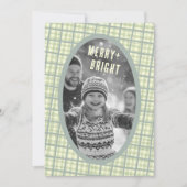 Sage Plaid Gingham Christmas Custom Photo Collage シーズンカード (正面)