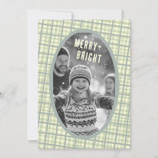 Sage Plaid Gingham Christmas Custom Photo Collage シーズンカード (正面)