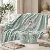 Sage Polka Dot Monogram Throw Elegant Wedding Gift フリースブランケット