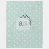 Sage Polka Dot Monogram Throw Elegant Wedding Gift フリースブランケット (正面)