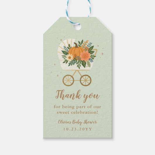 sage pumpkin ベビーシャワーのお礼 ギフトタグ (正面)