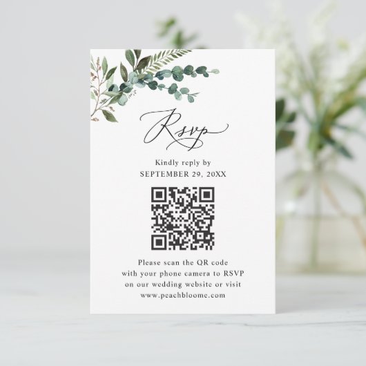 Sage QR 素朴 Code Greenery結婚's 出欠カード (スタンド正面)